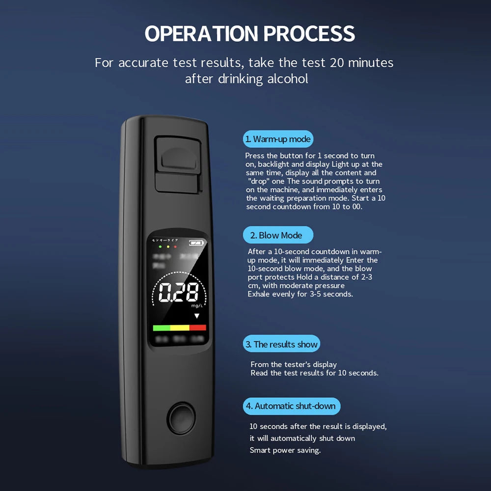 Professional High Sensitivity Breathalyzer - Non-Contact Alcohol Tester with Type-C Charging, Portable Alcoholometer