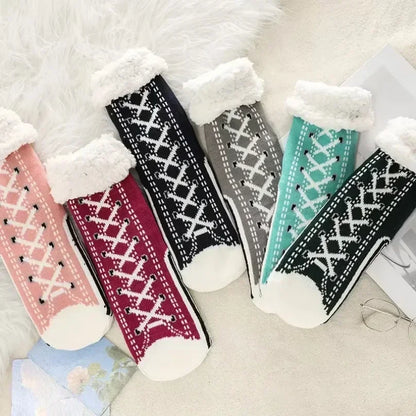 Fuzzy Plush Winter Socks - Warm Non-Slip Snowflake Slipper Socks for Women, Home & Sleeping