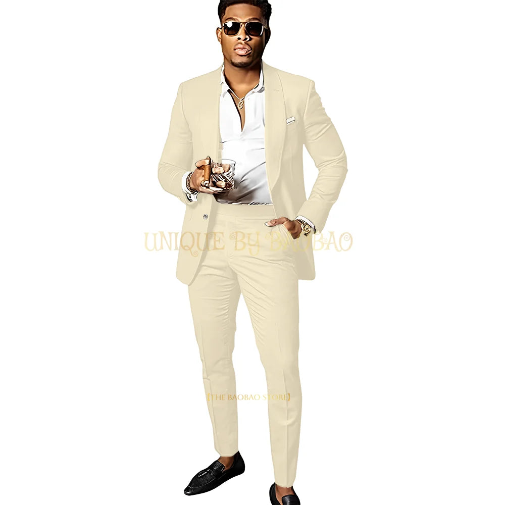 Men's Brown 2 Piece Suit - Shawl Collar Single Breasted Tuxedo Blazer & Pants Set For Wedding, Business & Formal Events
