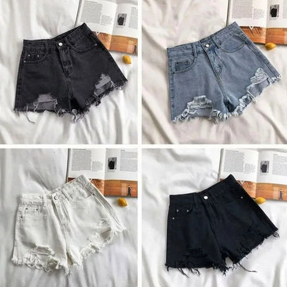 Women's High-Waist Denim Shorts – Summer Korean Y2K Cowboy Style with Tassels & Pockets