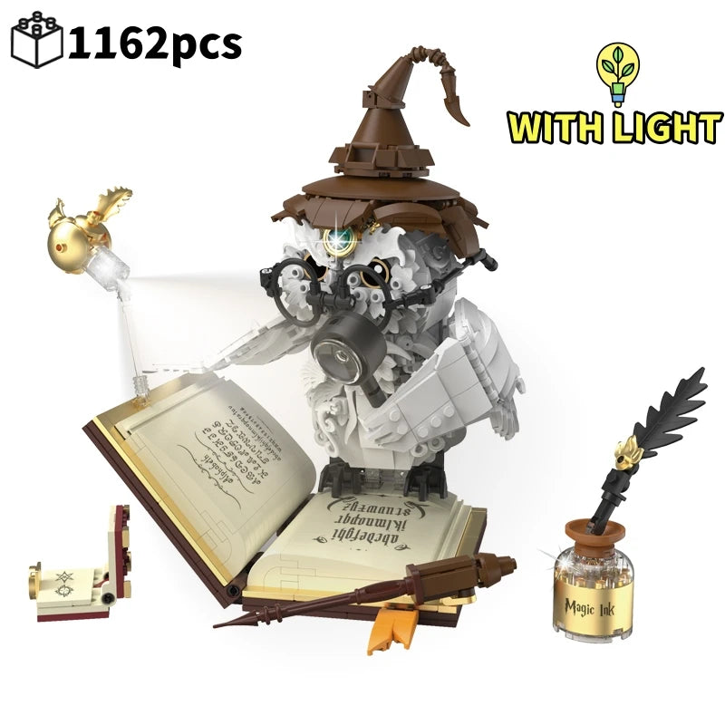 Magical World Owl Doctor Building Blocks — Magic Book & Light Animal Bird Model Toy for Boys, Kids’ Assembly & Christmas Gift