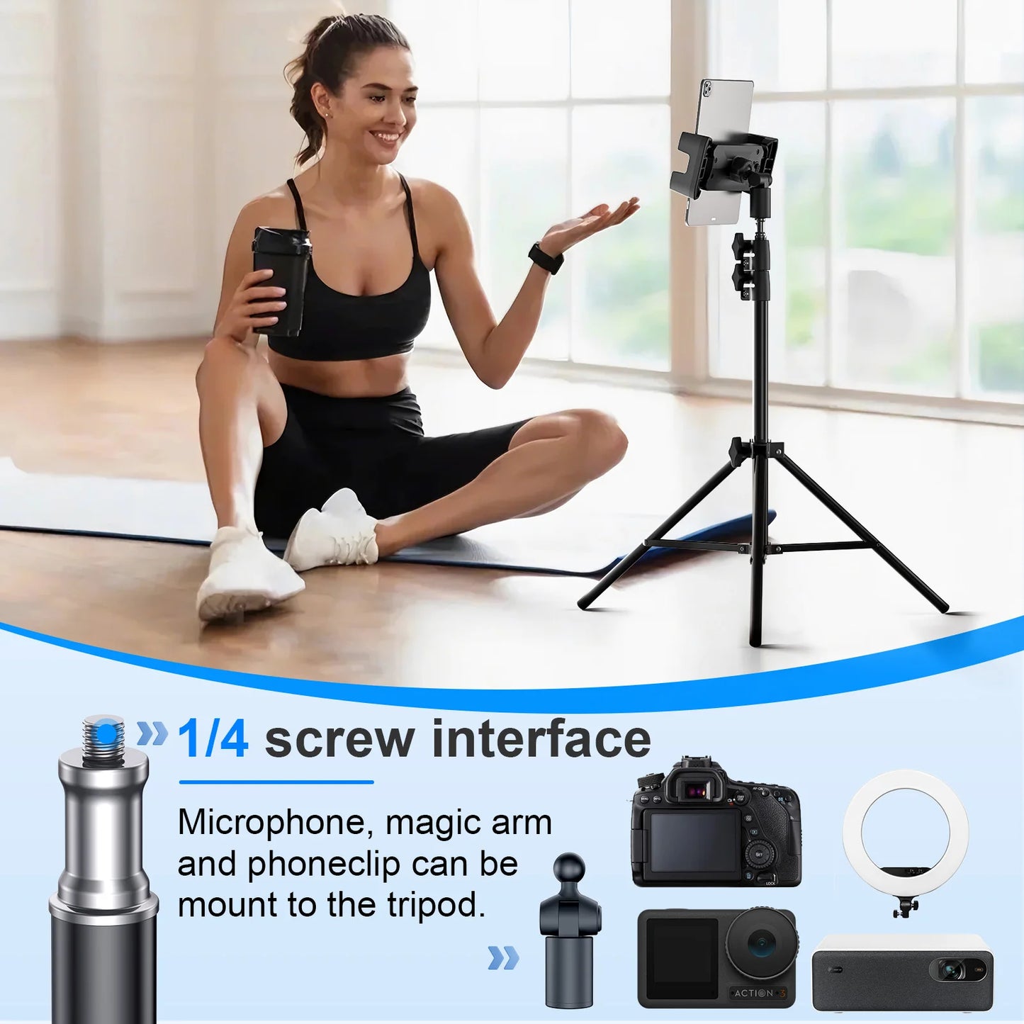 Xnyocn Tripod Floor Tablet Stand — Adjustable Holder for iPad Air, Pro, Mini & 4-13 Inch Tablets