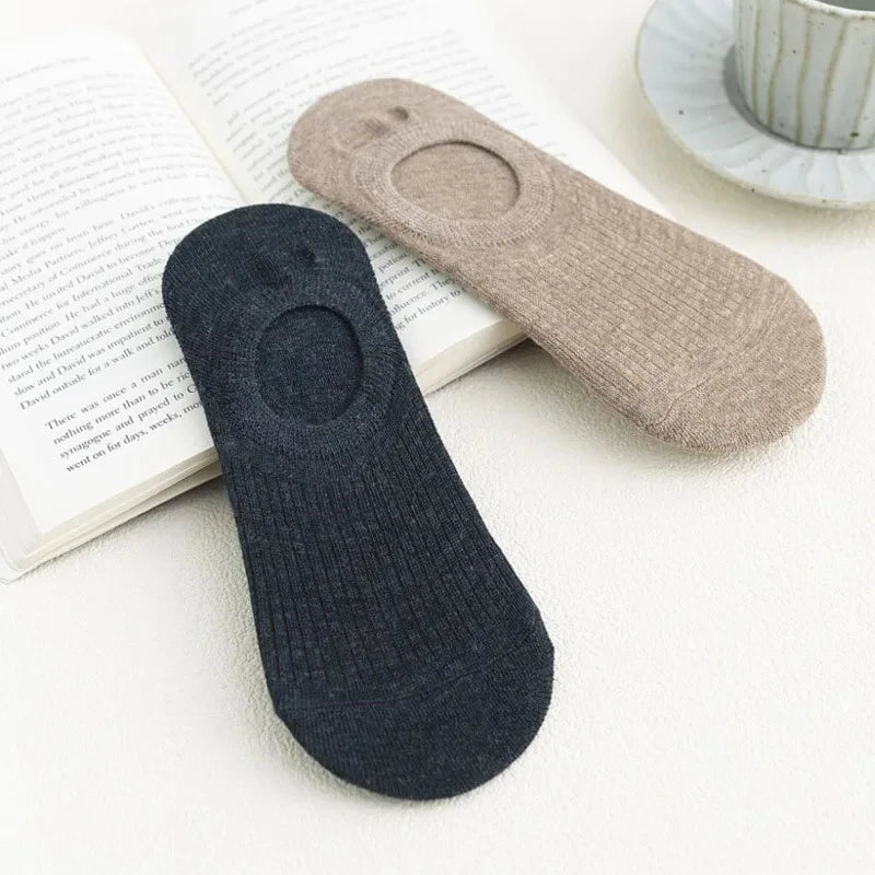 5 Pairs Women's Silicone Invisible Boat Socks - Summer Solid Color Ankle Socks, Soft Cotton Slipper, Size 35-40 EUR
