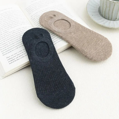 5 Pairs Women's Silicone Invisible Boat Socks - Summer Solid Color Ankle Socks, Soft Cotton Slipper, Size 35-40 EUR