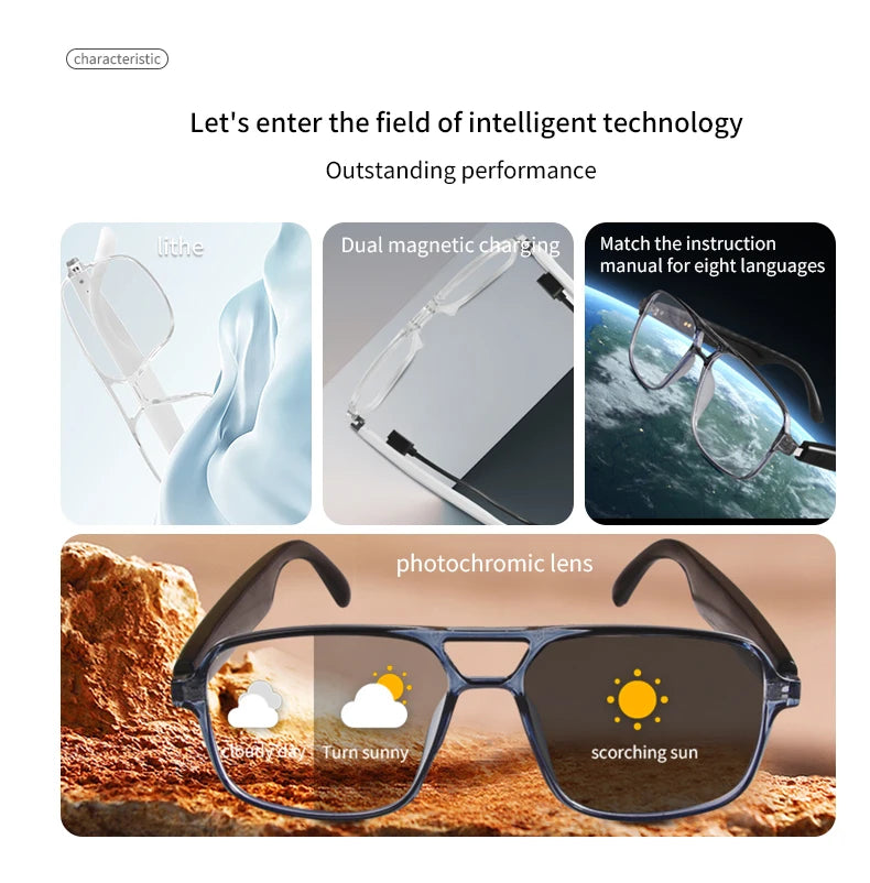 Smart Glasses GS10 – Color-Changing Bluetooth Glasses with Call, Voice Assistant, Camera & Music Playback for Men & Women