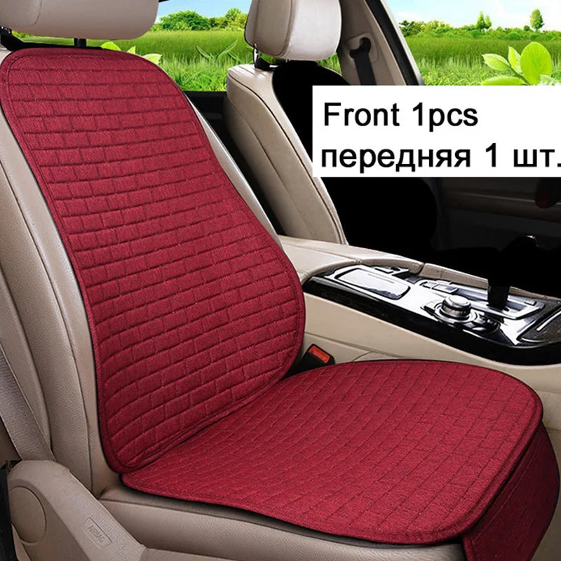 Universal Car Flax Seat Cushion Protector - Front and Rear Seat Cover Pad with Backrest Mat for Automotive Interiors