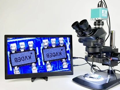 3.5-200X Simul-Focal Stereo Trinocular Microscope Set – 4K/2K/1080P HDMI VGA USB Camera, Clamp & Folding Extension Base
