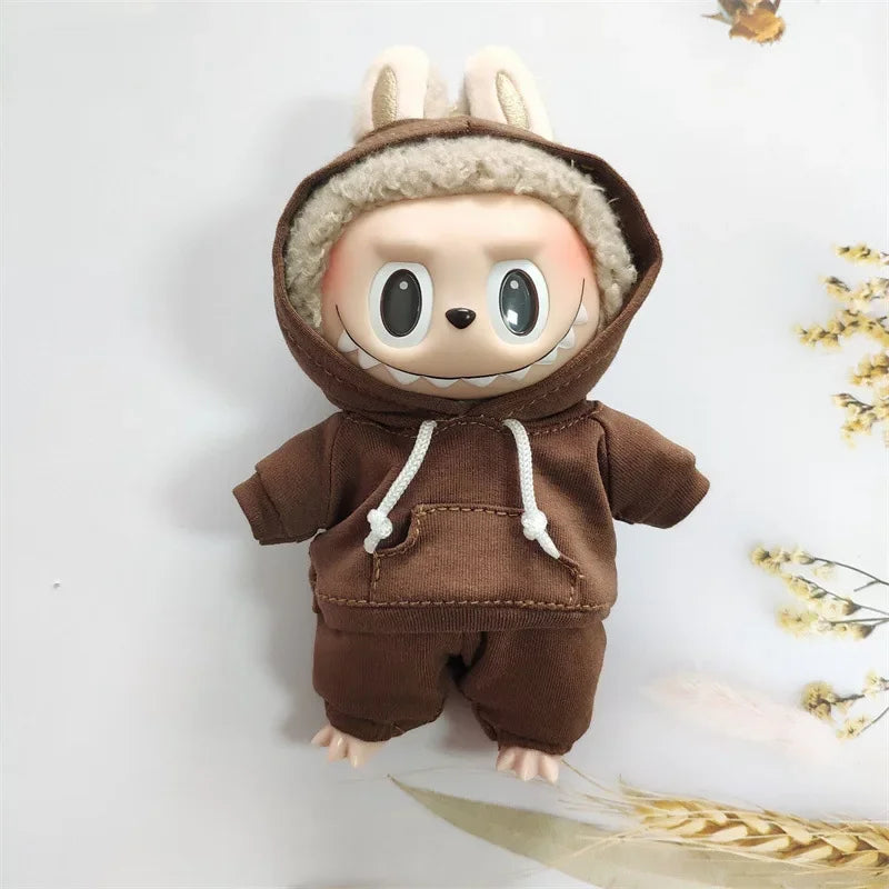 17cm Labubu Doll Outfit Set – Black Hoodie Sweatshirt & Pants, DIY Gift for Dolls
