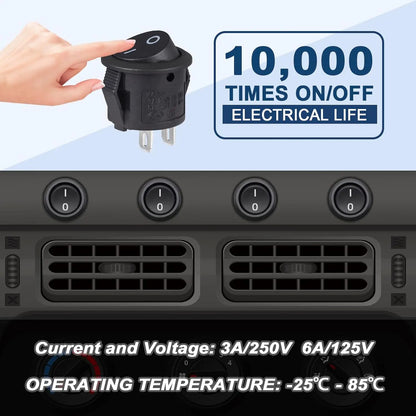 Mini Round Rocker Switches - 2-Pin On/Off 3A 250V 6A 125V Switches for RV, Car, Truck and Boat, 10/20PCS