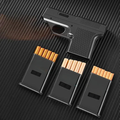 Gun Style Butane Lighter - Windproof Blue Flame Cigarette Holder Gift (No Gas)