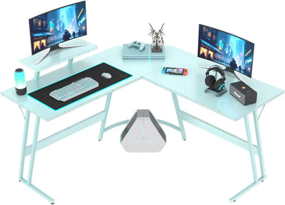 PC Gaming Desk with Large Monitor Riser – L-Shaped Corner Desk, Sturdy Writing Workstation for Office & Computer