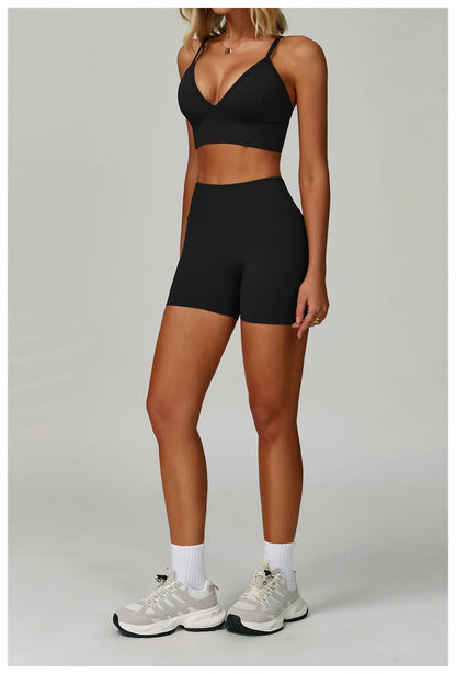 2/3PCS Women’s Seamless Yoga & Gym Set – Push-Up Sports Bra, Long Sleeve Jacket & Workout Leggings