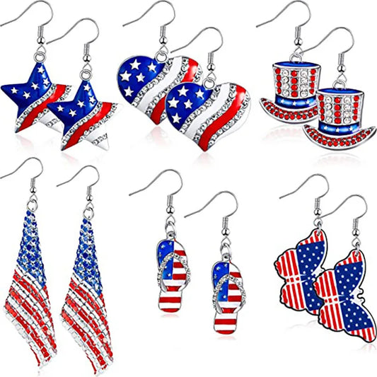 American Flag Drop Earrings - USA Patriotic Red White Blue 4th of July Jewelry Accessories for Women