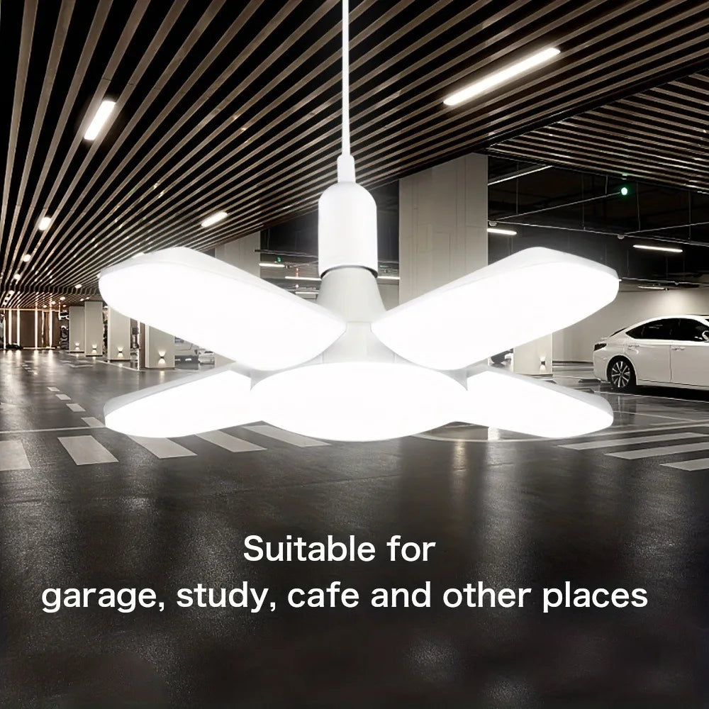 E27 28W Foldable LED Bulb – Fan-Shaped 6500K White Light for Home, Ceiling, Garage & Warehouse, AC110V/220V