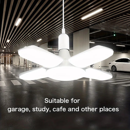 E27 28W Foldable LED Bulb – Fan-Shaped 6500K White Light for Home, Ceiling, Garage & Warehouse, AC110V/220V