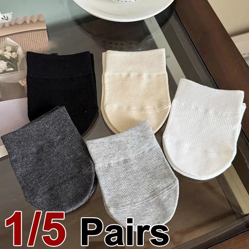 1/5 Pairs Women’s Summer Half Foot Socks – Invisible, Anti-Slip, Breathable Mesh for Comfort & Slippers