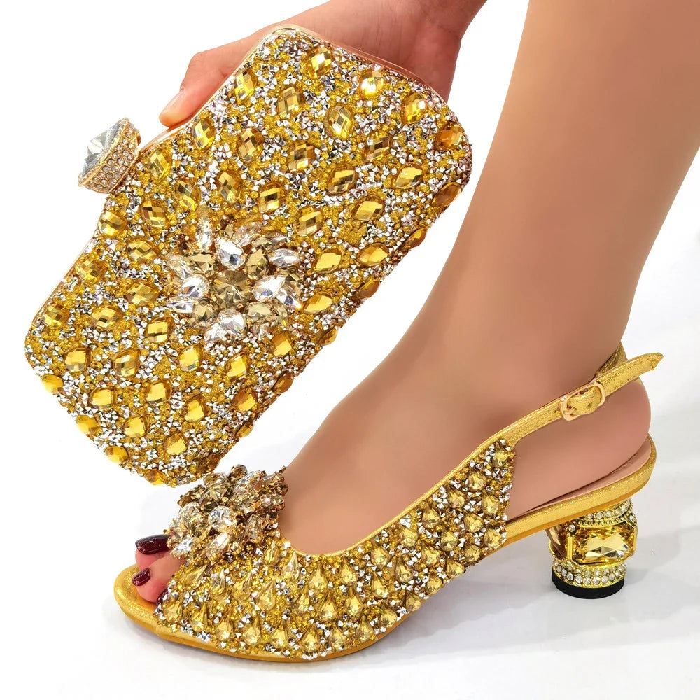 Silver Nigerian Women’s Shoe & Bag Set - African Fashion Party & Wedding Accessories