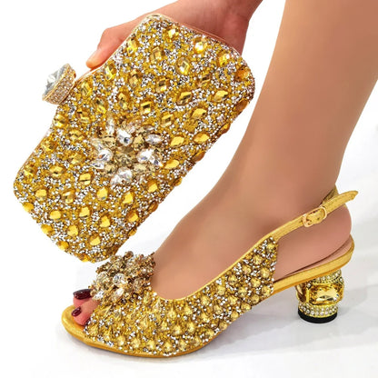Silver Nigerian Women’s Shoe & Bag Set - African Fashion Party & Wedding Accessories