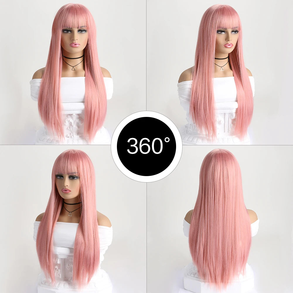 26" Long Straight Synthetic Wig – Fashion Color Wig for Women, Daily Wear, Halloween Costume, Party & Cosplay