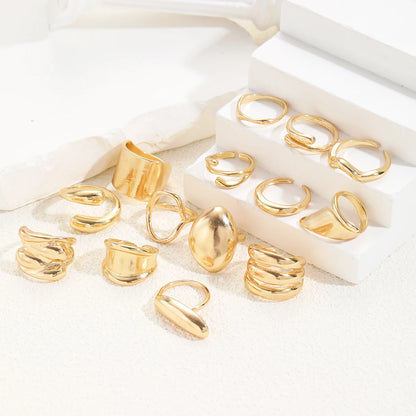 14pcs Gold Geometric Rings Set for Women – Wide Face Smooth Asymmetrical Fashion Jewelry Gift