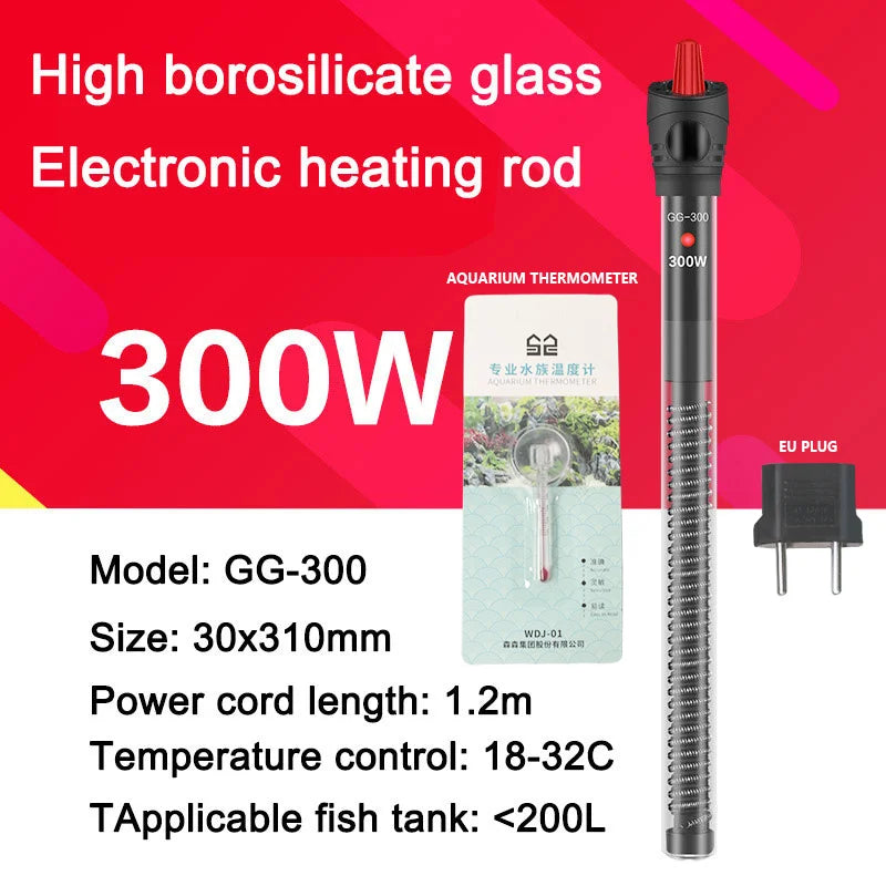 25W-300W Fish Tank Aquarium Heating Rod - Quartz Glass with Digital Display & Automatic Thermostat for Aquariums