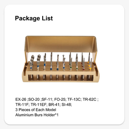30Pcs/Set Aluminum Dental Burs Kit – Diamond Burs for High-Speed Handpiece with Holder & Burs Placement Box