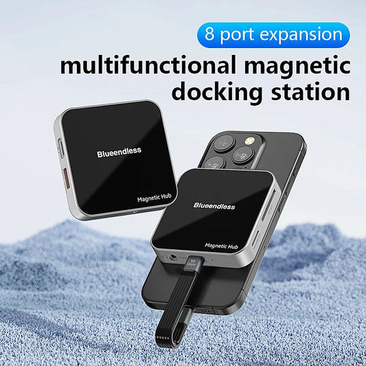 Blueendless 7-in-1 Magnetic USB-C Hub – 10Gbps USB 3.2, PD 100W Type-C Multiport Adapter with SD/TF Card Reader for iPhone 15/16 Pro & Devices