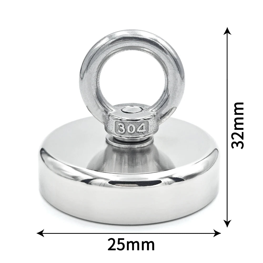 D16~D42mm Super Strong Neodymium Fishing Hook Magnet — N52 Heavy Duty Rare Earth Eyebolt with Countersunk Hole for Salvage