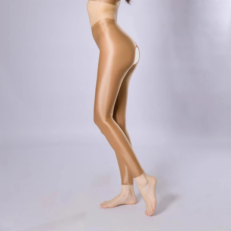 100D Satin Leggings – Plus Size Footless Shiny Shaping Pantyhose, Open & Closed Crotch Skinny Tights for Spring & Autumn