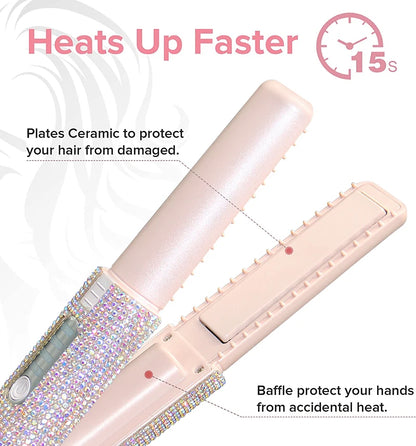 2-in-1 Wireless Hair Straightener & Curler – USB Rechargeable Diamond Design Styling Brush for Travel & Home