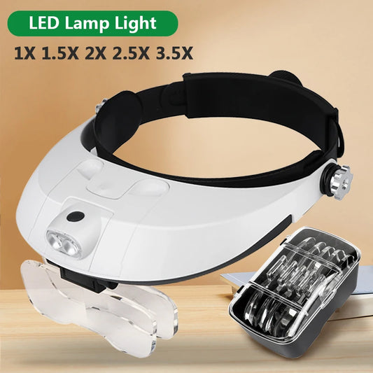 LED Headband Magnifier — Professional Loupe Glasses for Jewelry, Watch & Electronic Repair with 1X–3.5X Lenses