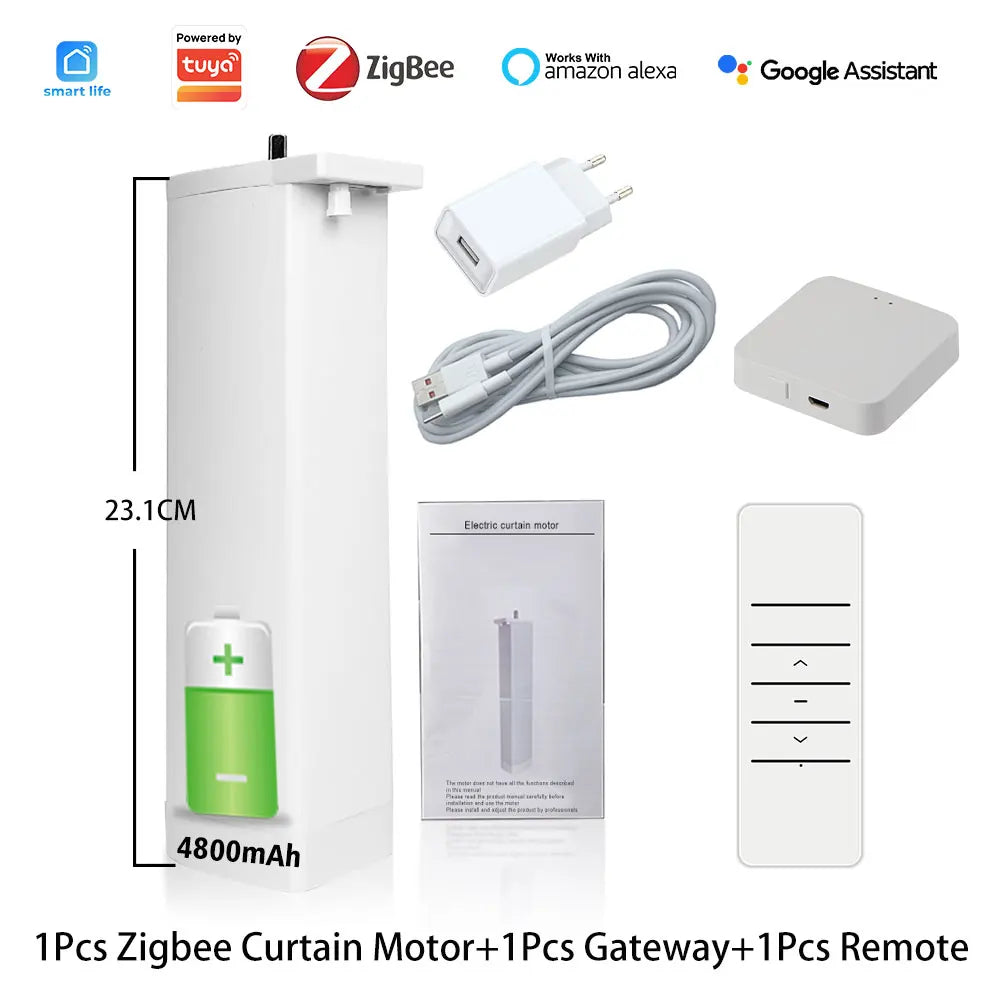 Tuya ZigBee Battery-Powered Electric Curtain Motor – Wireless, Automatic, SmartLife App Remote, Works with Google Home