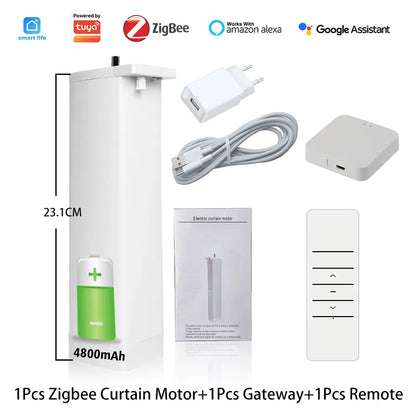 Tuya ZigBee Battery-Powered Electric Curtain Motor – Wireless, Automatic, SmartLife App Remote, Works with Google Home