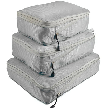 3-Piece Compressible Waterproof Nylon Packing Cubes Set – Portable Travel Storage Bags with Handbag Luggage Organizer