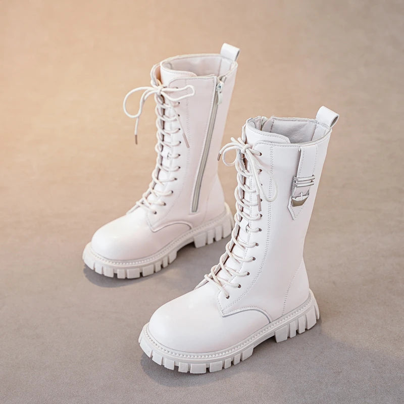 Elegant Baby Girl Boots – Casual Autumn/Winter Round Toe, Warm Thick Sole Lace-Up Comfortable Midsole Boots