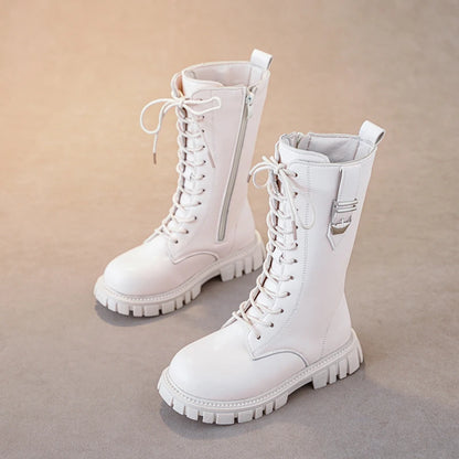 Elegant Baby Girl Boots – Casual Autumn/Winter Round Toe, Warm Thick Sole Lace-Up Comfortable Midsole Boots