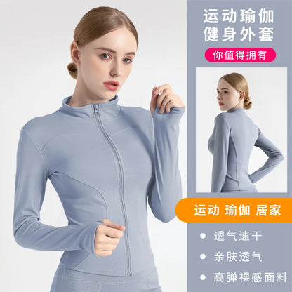 Winter Workout Essential: Women's Long Sleeve Zip Sports Jacket - Fitness Yoga Shirt, Warm Gym Top for Activewear, Running, and Cycling