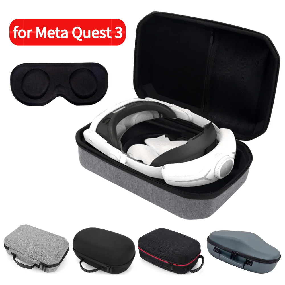 Waterproof Hard Carry Case with Lens Cover: Travel & Home Storage Bag for Meta Quest 3 VR Headset & Game Controller - Mesh Pocket