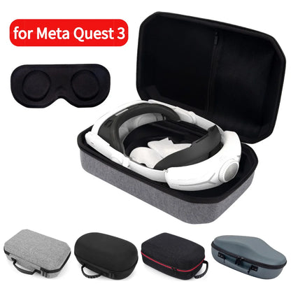 Waterproof Hard Carry Case with Lens Cover: Travel & Home Storage Bag for Meta Quest 3 VR Headset & Game Controller - Mesh Pocket