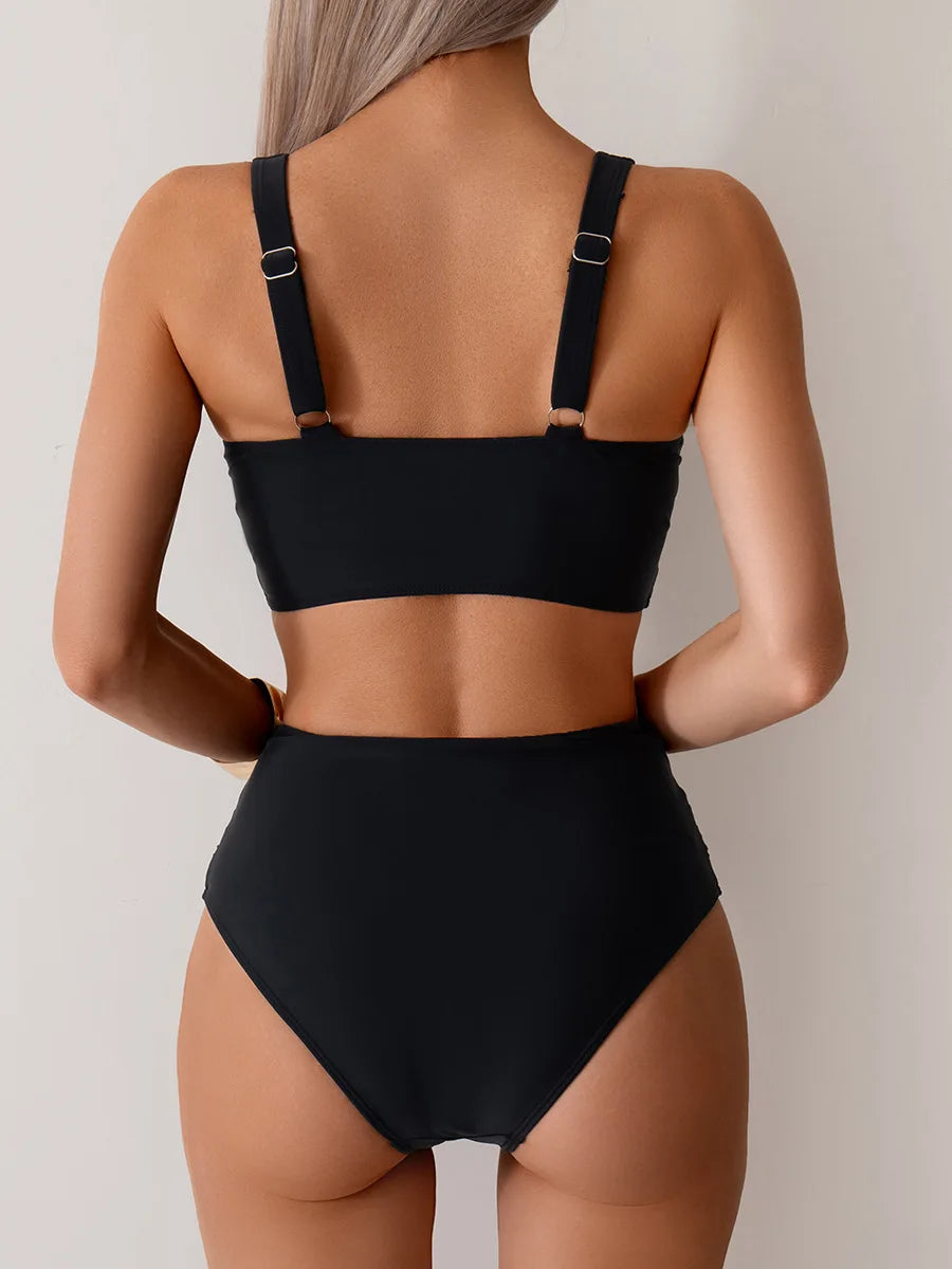 VigoBreviya 2025 Sexy Solid Strapped Bikini Set – Cross Push-Up, High Waist Brazilian Swimsuit for Women, Beach & Bath Wear