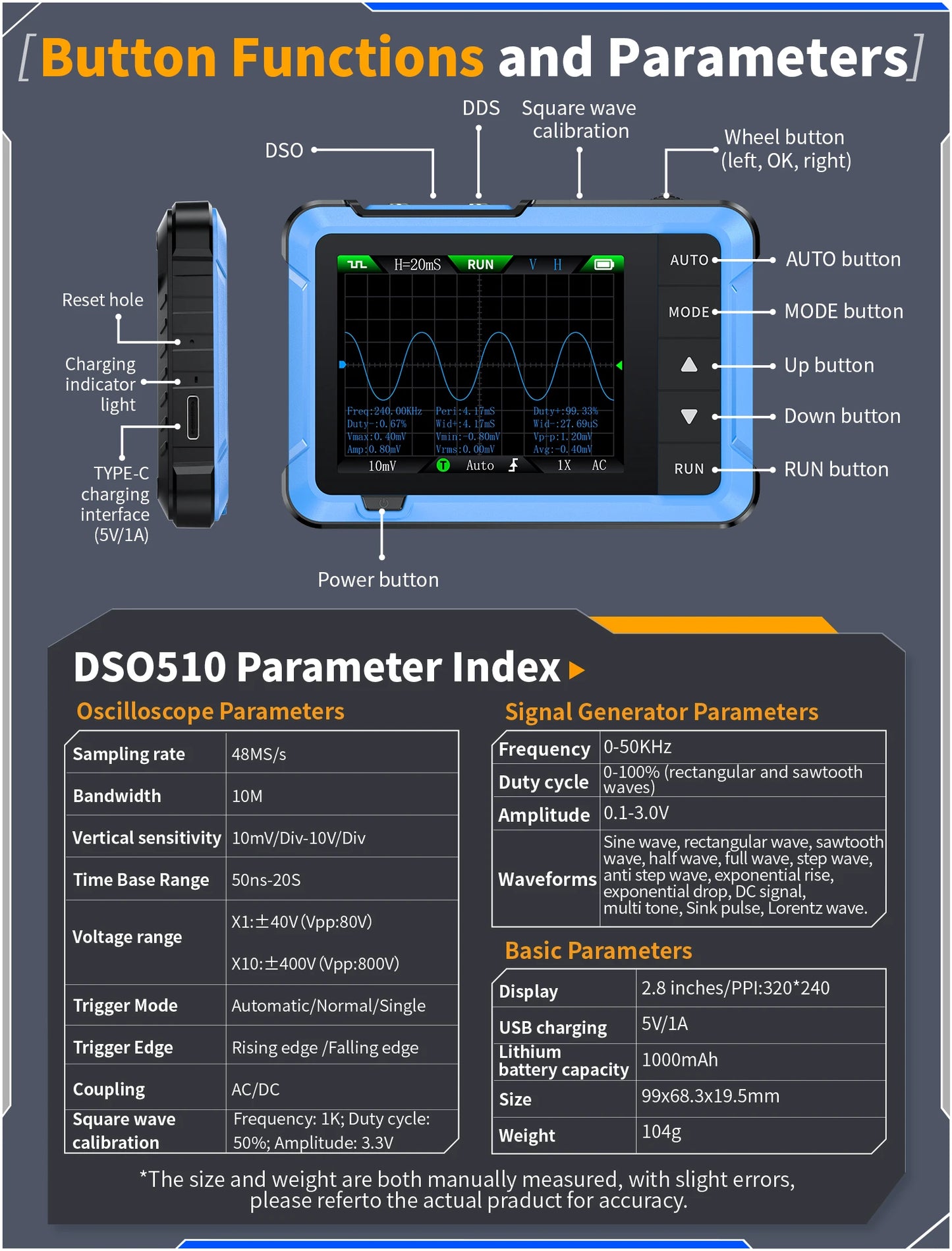 FNIRSI DSO510 DSO152 DSO153 Mini Handheld Digital Oscilloscope | 2-in-1, 48MS/s, 10MHz Bandwidth for Electronic Repair