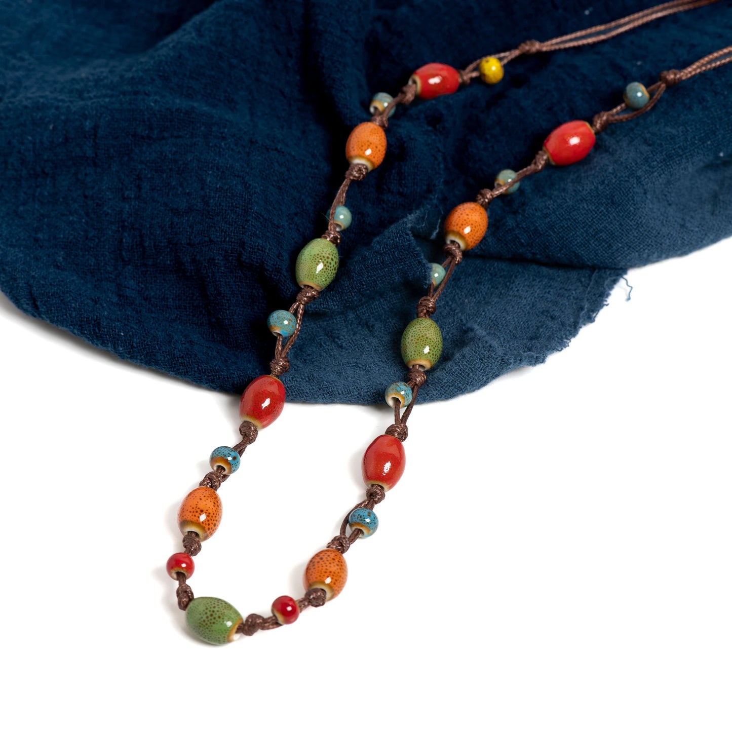 Colorful Handmade Ceramic Jewelry Set - Adjustable Boho Necklace & Bracelet Two-in-One Gift for Women
