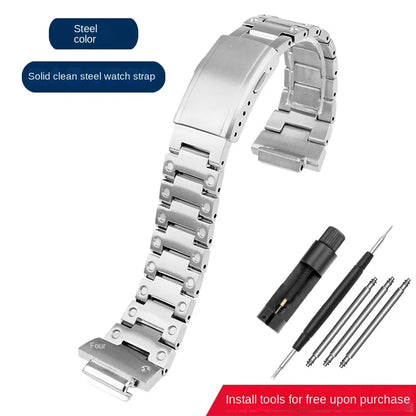 Stainless Steel Metal Case & Strap for Casio G-SHOCK DW5600, GW-M5610, 5000 & GW-B5600 – Gold & Black Modified Watchband