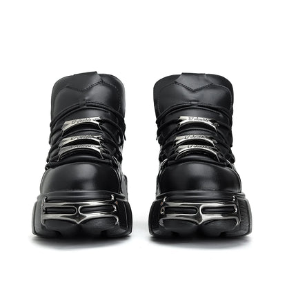 2024 New Punk Style Women's Platform Shoes – 6CM Lace-Up Gothic Ankle Boots with Metal Decor