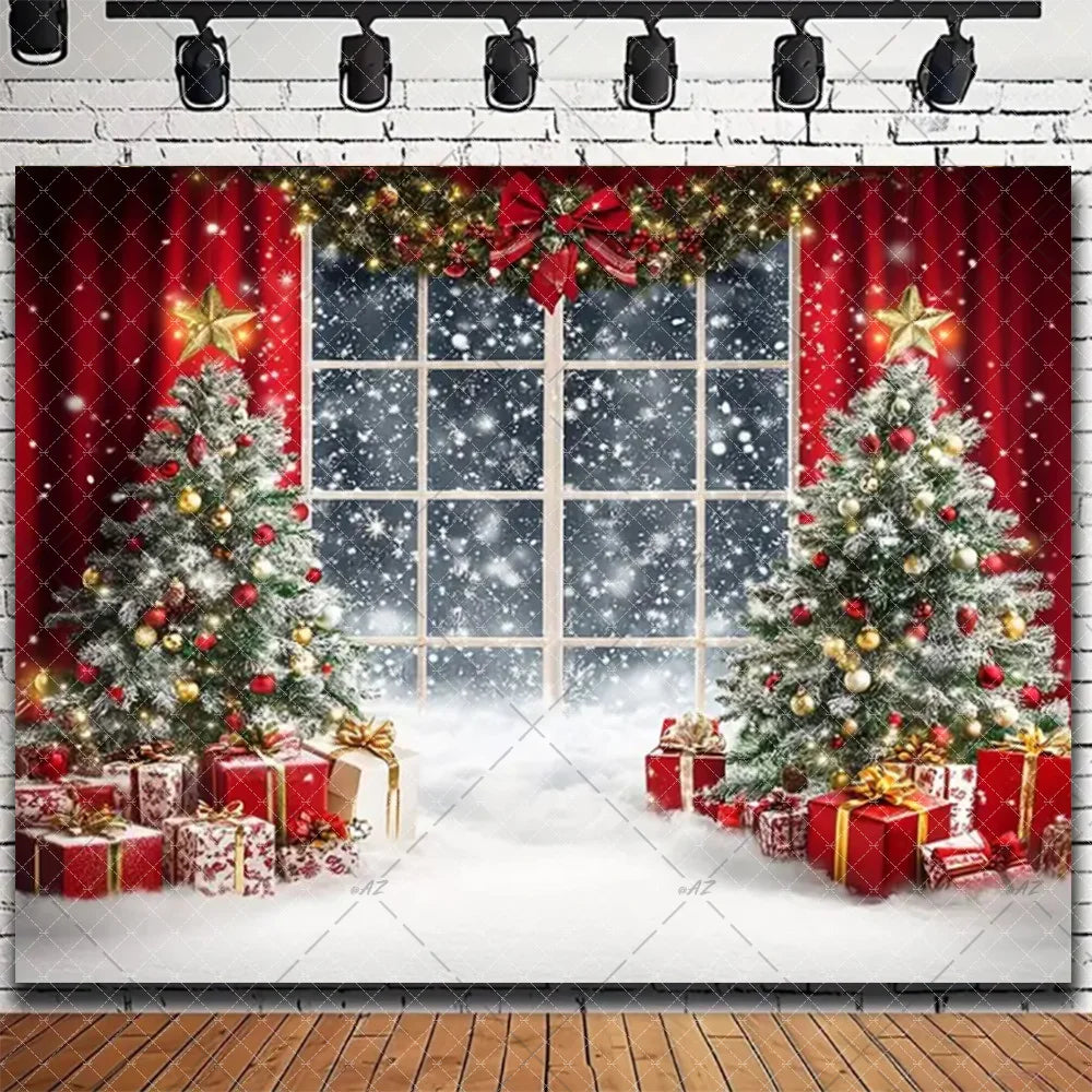 Merry Christmas Backdrop 2026 – Santa, Snowman & Xmas Tree Background for Family Party, Baby Shower & Photo Props