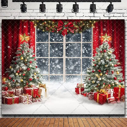 Merry Christmas Backdrop 2026 – Santa, Snowman & Xmas Tree Background for Family Party, Baby Shower & Photo Props