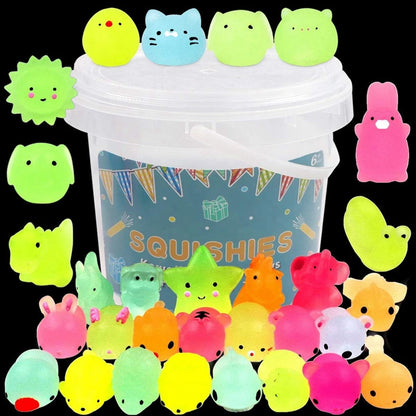 12/36PCS Kawaii Animal Squishy Toys – Glow in the Dark Mochi Stress Relief Squishies for Kids Party Favors & Sensory Play