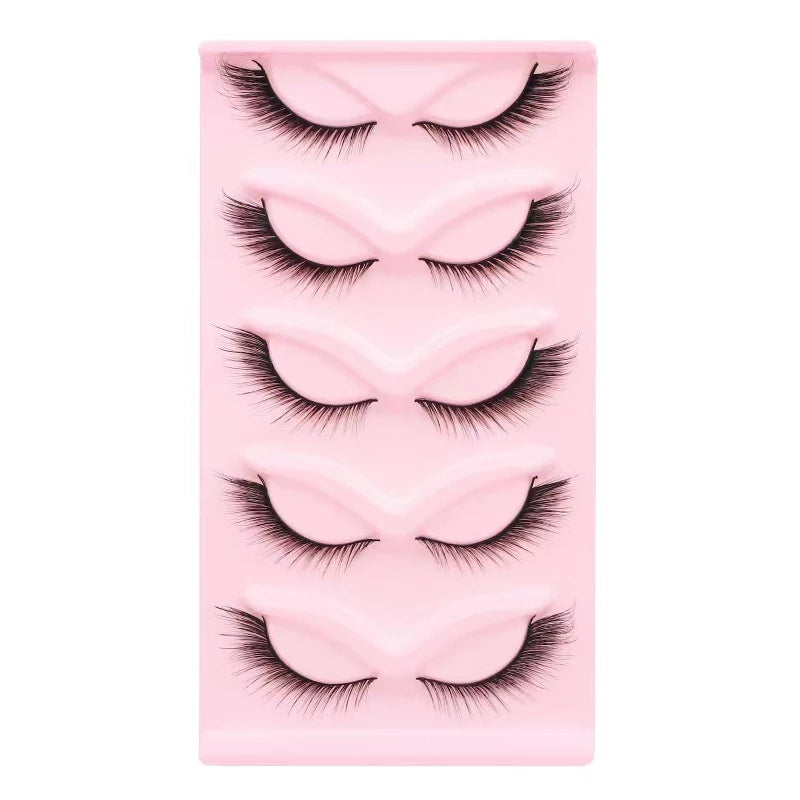 Manga Lashes 5 Pairs – Anime Cosplay Faux Mink Short Full Strip Lashes, Korean Natural Look, Clear Band Soft Eyelash Extensions