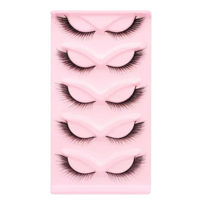 Manga Lashes 5 Pairs – Anime Cosplay Faux Mink Short Full Strip Lashes, Korean Natural Look, Clear Band Soft Eyelash Extensions