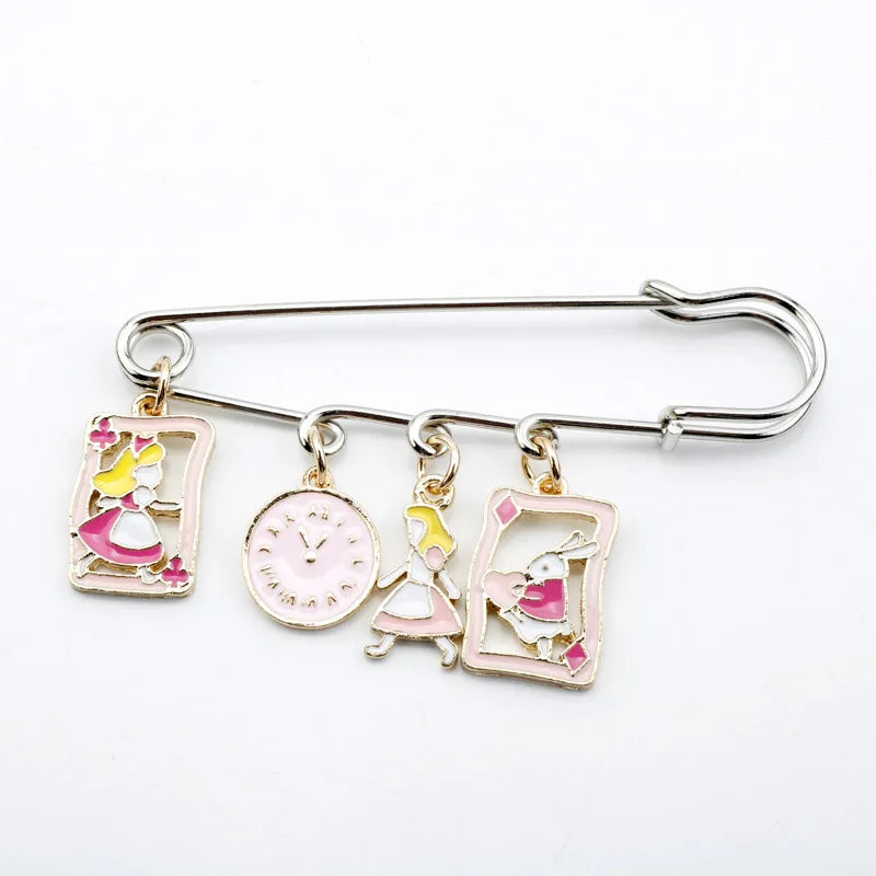 Alice in Wonderland Brooch - Cute Enamel Rabbit, Clock and Poker Shape Pins for Bags, Hats and Clothing